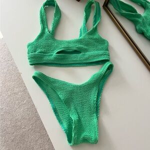 Bound by Bond-eye Set Sasha Swim Top and Scene Bikini Bottom Ribbed Green NWT OS